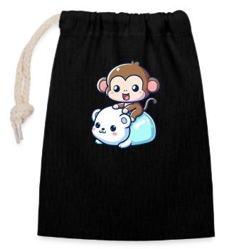 Ours polaire Mignon Singe de Compagnie - Sac cadeau en coton avec cordon (14 x 20 cm) - noir - Devant