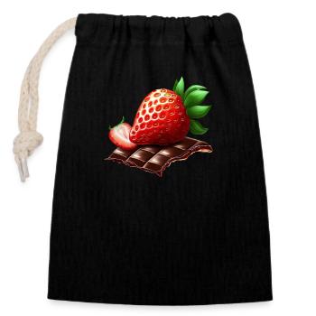 Séduction sucrée : la fraise rencontre le chocolat - Sac cadeau en coton avec cordon (14 x 20 cm) - noir - Devant