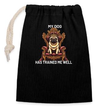 Dog Pug on Throne Dog Master - Closable cotton gift bag (14x20cm) - black - Front