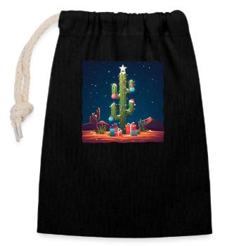 Christmas Cactus Deserts Christmas Tree - Closable cotton gift bag (14x20cm) - black - Front