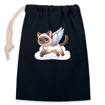 Chat Siamois Ange Ailes Célestes - Sac cadeau en coton avec cordon (14 x 20 cm) - bleu marine - Devant