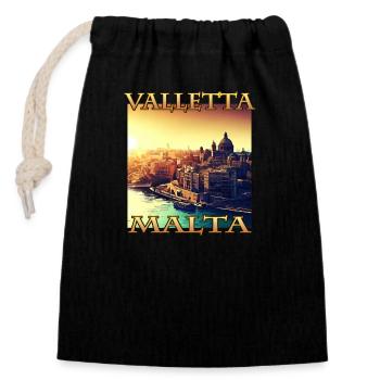 Sonnenuntergang in Valletta: Stadthafen in - Verschließbarer Geschenkbeutel aus Baumwolle (14x20cm) - Schwarz - Vorne