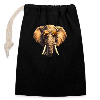 Stilvoller Afrikanischer Elefant mit Sonnenbrille - Verschließbarer Geschenkbeutel aus Baumwolle (14x20cm) - Schwarz - Vorne