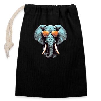 Cooler Afrikanischer Elefant mit Sonnenbrille und - Verschließbarer Geschenkbeutel aus Baumwolle (14x20cm) - Schwarz - Vorne