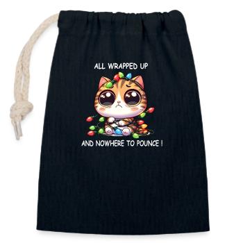 Cute Christmas cat tangled in fairy lights - Closable cotton gift bag (14x20cm) - navy - Front