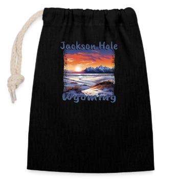 Jackson Hole Wyoming Ski Resort Ski Vacation - Closable cotton gift bag (14x20cm) - black - Front