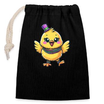 Poulet et poussins de Mardi Gras - Sac cadeau en coton avec cordon (14 x 20 cm) - noir - Devant
