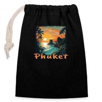 Phuket Sunset Grunge-Stil - Verschließbarer Geschenkbeutel aus Baumwolle (14x20cm) - Schwarz - Vorne