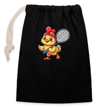 Poulet et poussins de tennis : l’ du club - Sac cadeau en coton avec cordon (14 x 20 cm) - noir - Devant