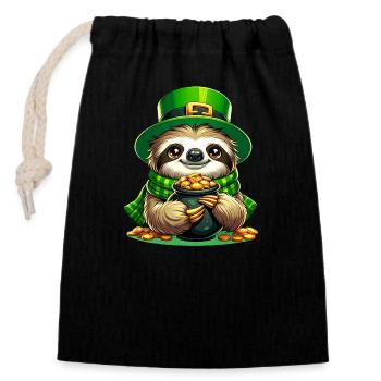 St. Patrick's Day Sloth in Gold - Closable cotton gift bag (14x20cm) - black - Front