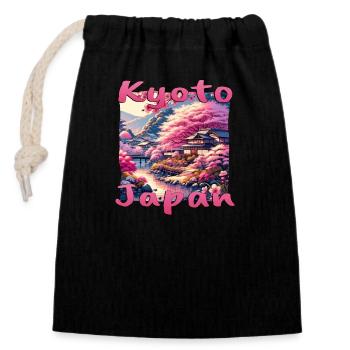 Kyoto Magic: Sunset, Pagodas & River - Closable cotton gift bag (14x20cm) - black - Front