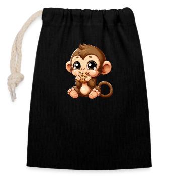 Cute chimpanzee snacks on cookies - Closable cotton gift bag (14x20cm) - black - Front