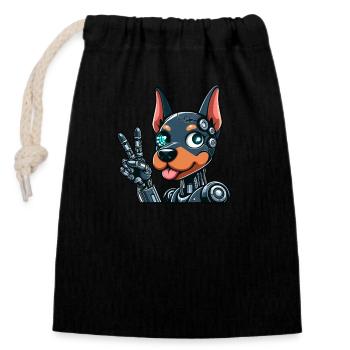 Cyborg Dobermann Roboterhund Futuristisches Design - Verschließbarer Geschenkbeutel aus Baumwolle (14x20cm) - Schwarz - Vorne