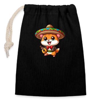 Cinco de Mayo Hamster: Süßer Mariachi-Gitarrist - Verschließbarer Geschenkbeutel aus Baumwolle (14x20cm) - Schwarz - Vorne
