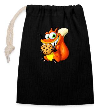 Cute Red Fox with Cookie - Closable cotton gift bag (14x20cm) - black - Front