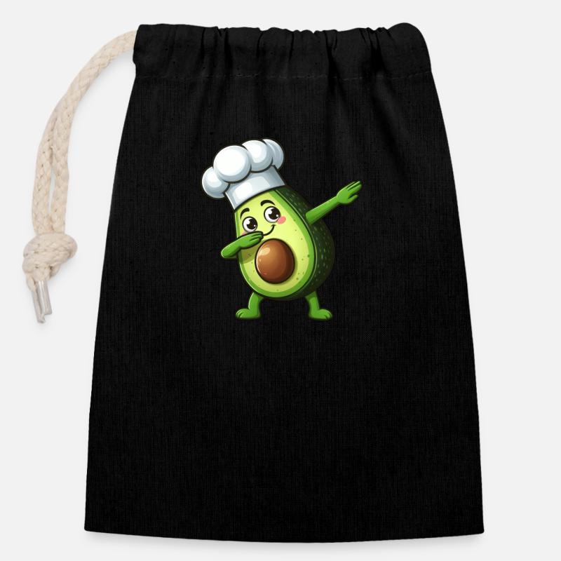 Mignon dessin animé avocat cuisine - Sac cadeau en coton avec cordon (14 x 20 cm) - noir