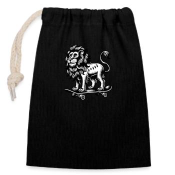 Lion Big Cat Skateboarder Style Classique - Sac cadeau en coton avec cordon (14 x 20 cm) - noir - Devant