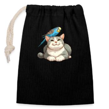 Cute Cat Budgie Friends - Closable cotton gift bag (14x20cm) - black - Front