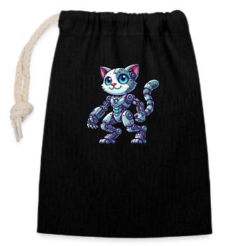 Chat Chat Robot Machine Science-Fi Cyborg - Sac cadeau en coton avec cordon (14 x 20 cm) - noir - Devant