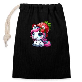 Licorne sucrée à la fraise Fruité Été Fantaisiste - Sac cadeau en coton avec cordon (14 x 20 cm) - noir - Devant