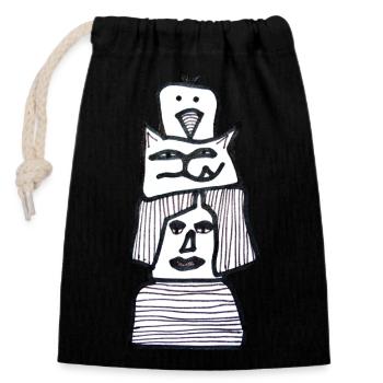 Dessin noir et blanc avec la gueule de bois oiseau - Sac cadeau en coton avec cordon (14 x 20 cm) - noir - Devant