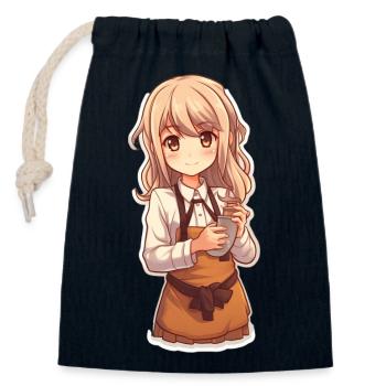 Kawaii Anime Girl at Work - Closable cotton gift bag (14x20cm) - navy - Front