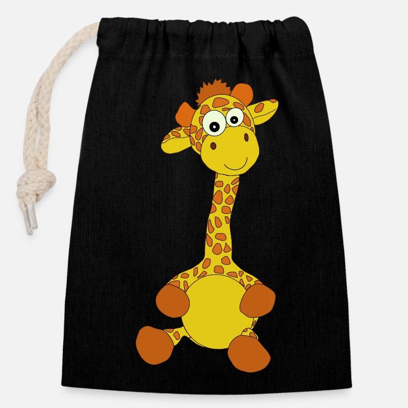 Giraffe - Verschließbarer Geschenkbeutel aus Baumwolle (14x20cm) - Schwarz