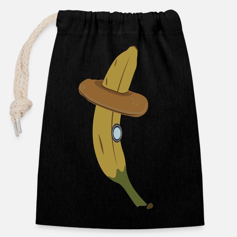 Banane et bagel - Sac cadeau en coton avec cordon (14 x 20 cm) - noir