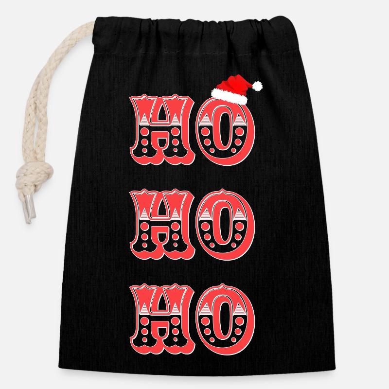 Ho Ho Ho - Closable cotton gift bag (14x20cm) - black
