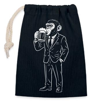 Chimp in a Suit Drinking Beer - Closable cotton gift bag (14x20cm) - navy - Front