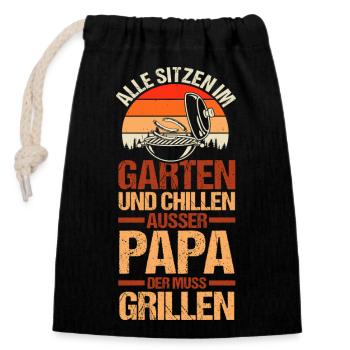 Barbecue, fête des pères, papa - Sac cadeau en coton avec cordon (14 x 20 cm) - noir - Devant