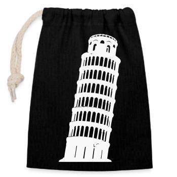 Pisa Turm Silhouette Monochrom - Verschließbarer Geschenkbeutel aus Baumwolle (14x20cm) - Schwarz - Vorne