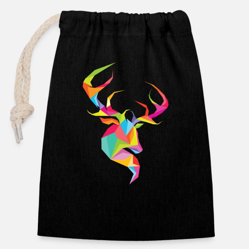 Tête de cerf - Sac cadeau en coton avec cordon (14 x 20 cm) - noir