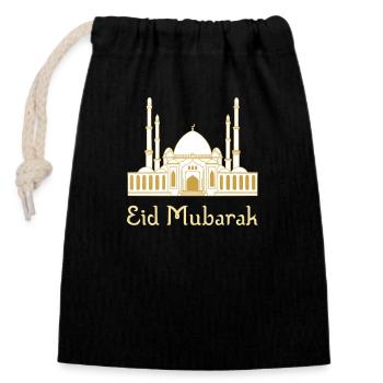 Eid Mubarak / Ramadan / Islam / Mosque - Closable cotton gift bag (14x20cm) - black - Front
