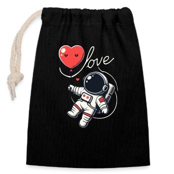 Astronaut holding a heart balloon - Closable cotton gift bag (14x20cm) - black - Front