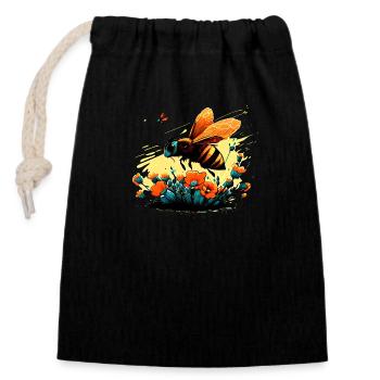 Cooles Bienen Motiv mit Ringelblumen Cartoon Comic - Verschließbarer Geschenkbeutel aus Baumwolle (14x20cm) - Schwarz - Vorne