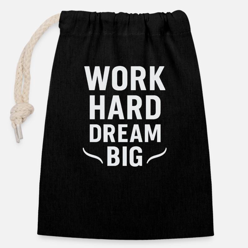 Work Hard – Dream Big: Hustle-Mentalität - Verschließbarer Geschenkbeutel aus Baumwolle (14x20cm) - Schwarz