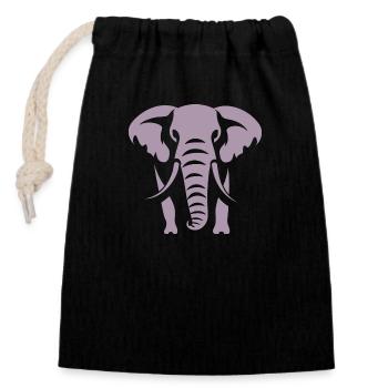 Elephant Silhouette White Logo - Closable cotton gift bag (14x20cm) - black - Front