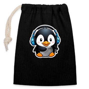 Cute Penguin - Closable cotton gift bag (14x20cm) - black - Front