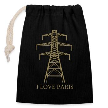 Power pylon as Eiffel Tower "I Love Paris" satire - Closable cotton gift bag (14x20cm) - black - Front