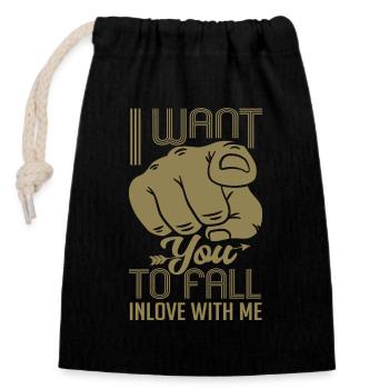 Index finger I want you to fall in love - Closable cotton gift bag (14x20cm) - black - Front