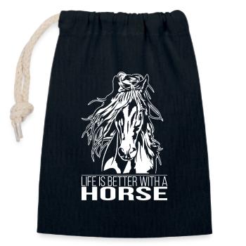 CHEVAL La vie est meilleure Cheval Cheval Dicton Wilsigns - Sac cadeau en coton avec cordon (14 x 20 cm) - bleu marine - Devant
