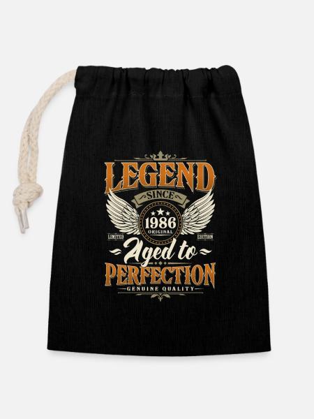 Legend Since 1986 Vintage Vintage Birthday - Closable cotton gift bag (14x20cm) - black