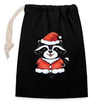 Raccoon Christmas Watercolors - Closable cotton gift bag (14x20cm) - black - Front