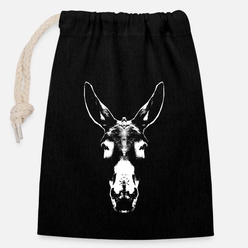 Âne / Tête / Portrait - Sac cadeau en coton avec cordon (14 x 20 cm) - noir
