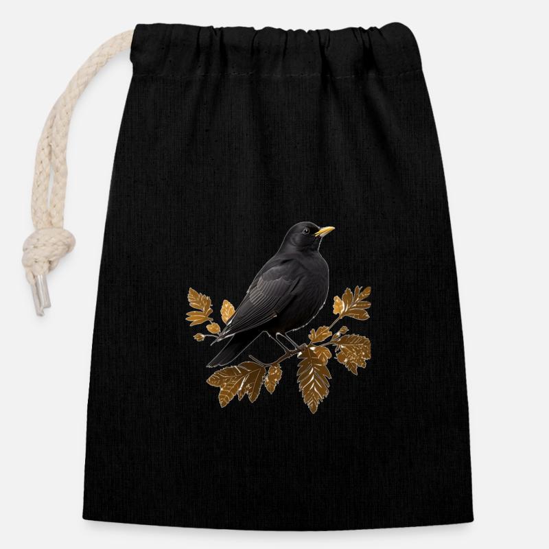 Amsel - Verschließbarer Geschenkbeutel aus Baumwolle (14x20cm) - Schwarz