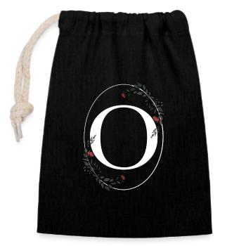 Letter O - Closable cotton gift bag (14x20cm) - black - Front