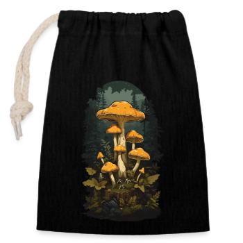 Retro Chanterelle Vintage Mushroom Nature Design - Closable cotton gift bag (14x20cm) - black - Front