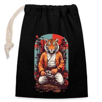 Tigre asiatique Karaté Arts martiaux Design rétro - Sac cadeau en coton avec cordon (14 x 20 cm) - noir - Devant