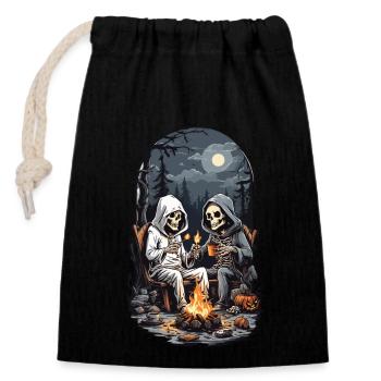 Conception de feu de camp squelette de camping Halloween - Sac cadeau en coton avec cordon (14 x 20 cm) - noir - Devant